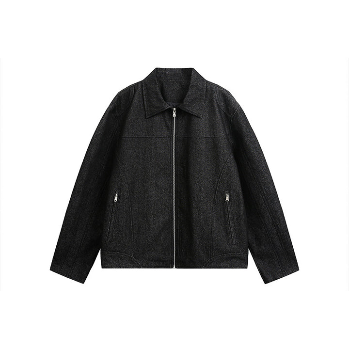Herren Boxy-Überjacke mit Vintage-Denim-Optik, durchgehendem Metallreißverschluss und seitlichen Zipper-Taschen Drune