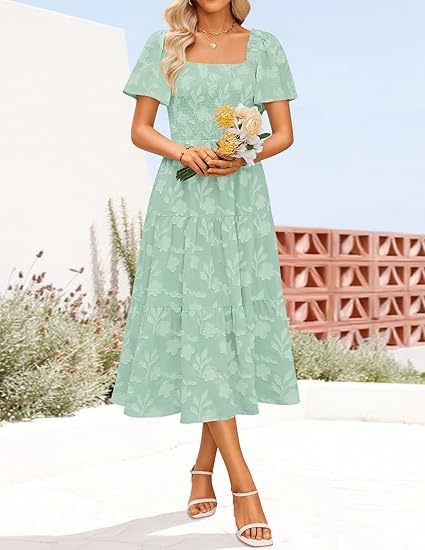 Damen Maxikleid mit Volant und Quadrat-Ausschnitt Drune