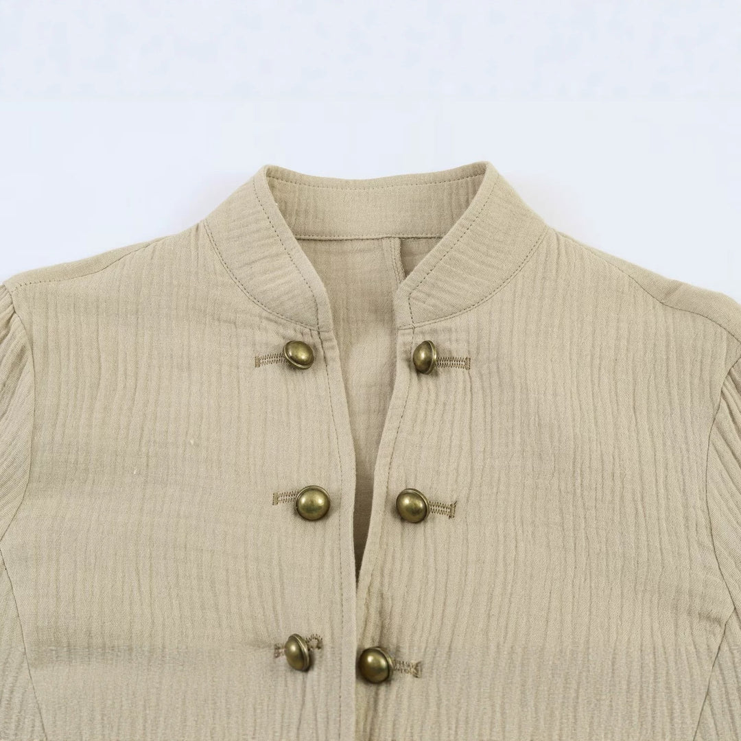 Damen Leichte strukturierte Baumwolljacke mit Stehkragen und Zierknöpfen Drune