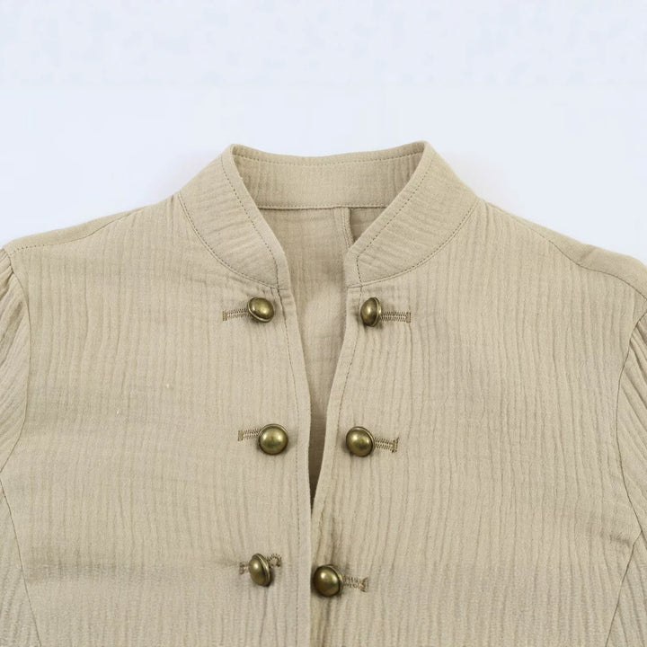 Damen Leichte strukturierte Baumwolljacke mit Stehkragen und Zierknöpfen Drune