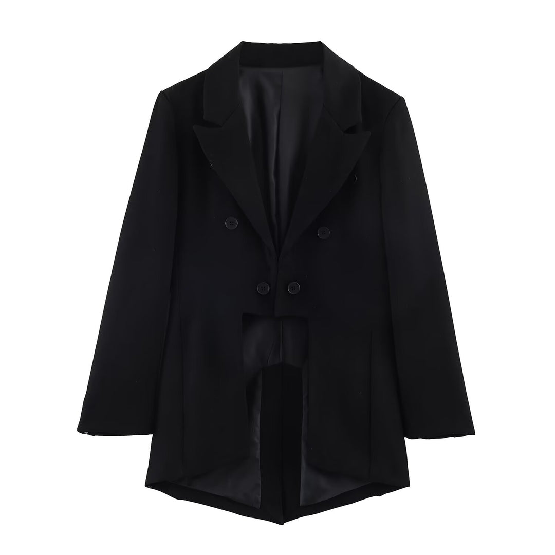 Damen Zweireihiger Blazer mit Schwalbenschwanz‑Saum und Cut‑Out‑Detail Drune
