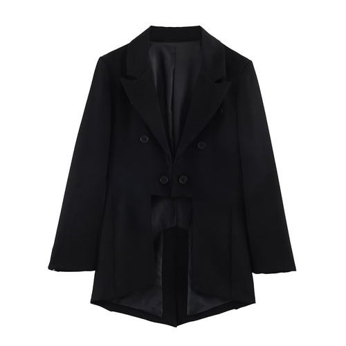 Damen Zweireihiger Blazer mit Schwalbenschwanz‑Saum und Cut‑Out‑Detail Drune