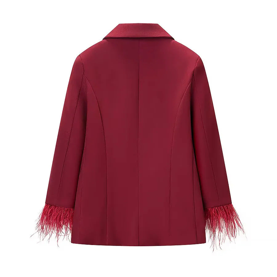 Damen nan taillierter Blazer mit Federrand an den Ärmeln und Pattentaschen Drune