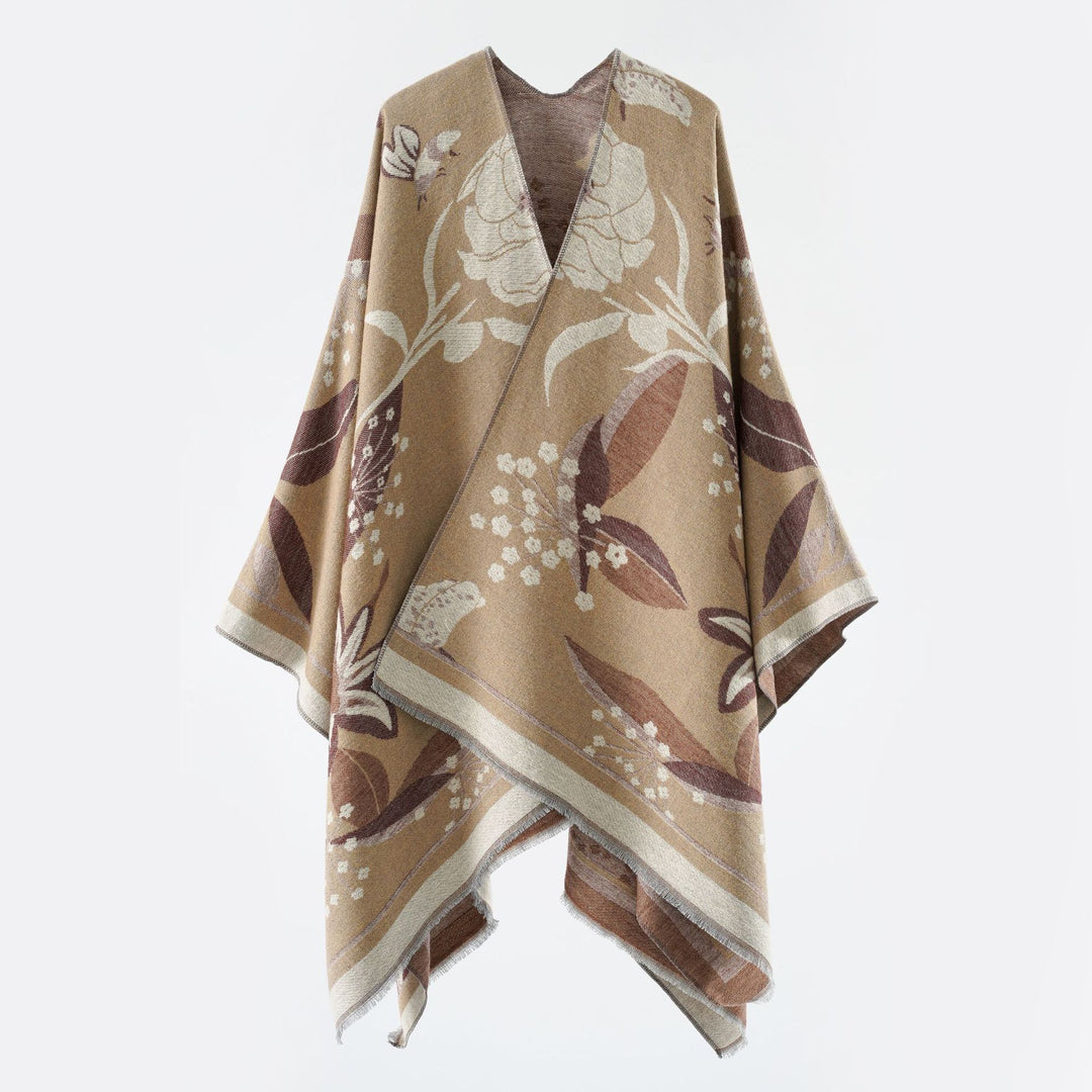 Damen Floraler Jacquard-Überwurf im kastigen Kimono-Fall mit feiner Fransenkante Drune