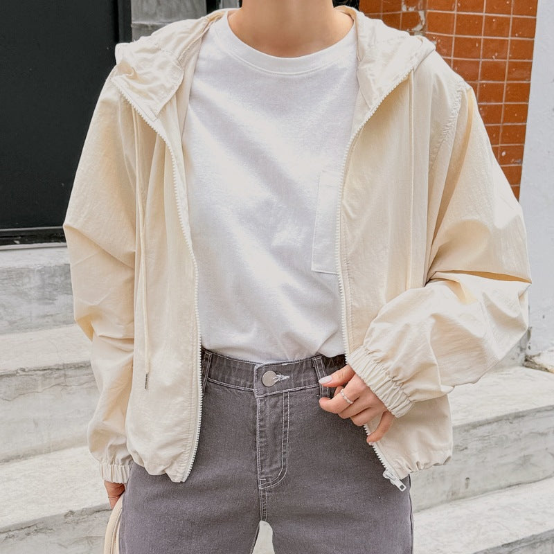 Damen lässige Windbreaker-Jacke mit verstellbarem Kordelzug Drune