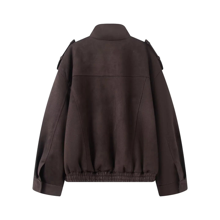 Damen nan kastiger Wollmix-Bomber mit Schulterklappen, Pattentaschen und elastischem Saum Drune