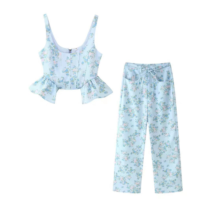 Damen Oberteil und Hose Set mit floralem Design und voluminösem Schnitt Drune