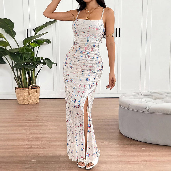 Damen Maxikleid mit zarten Rüschendetails und floralem Muster Drune
