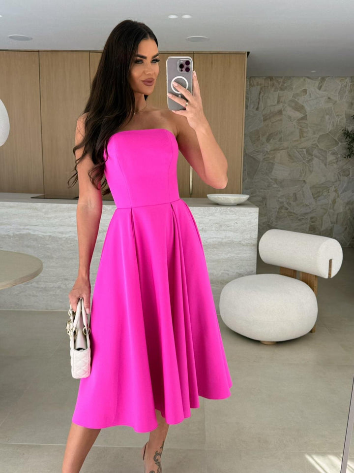 Damen elegantes Cocktailkleid mit trägerlosem Design Drune