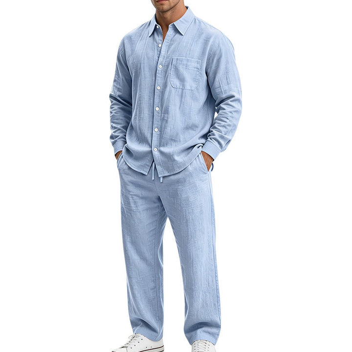 Herren Entspanntes Zweiteiliges Lounge-Set aus Strukturjersey mit Hemdkragen Drune