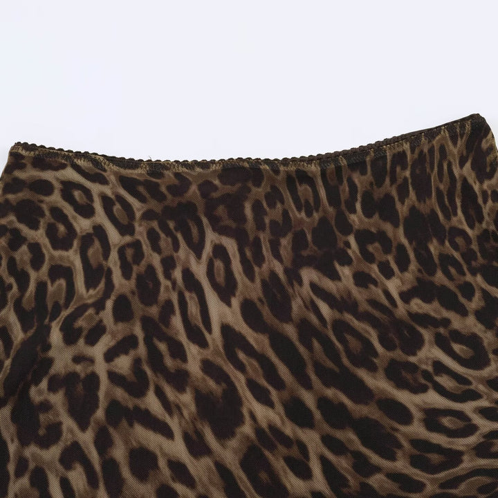 Damen Midirock mit Leopardenprint und ausgestellter Chiffonlage Drune