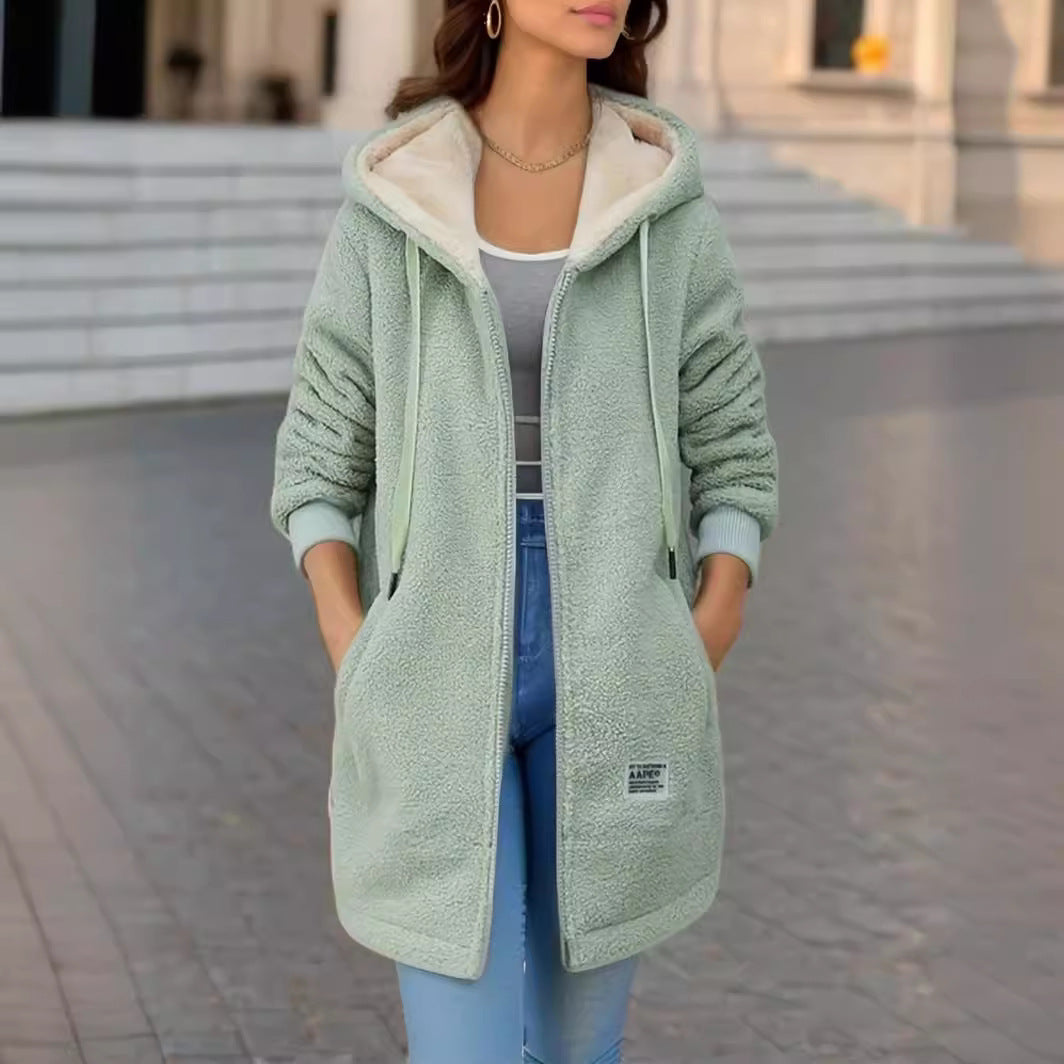Damen Kapuzen-Sherpa-Jacke mit gestickten Details Drune
