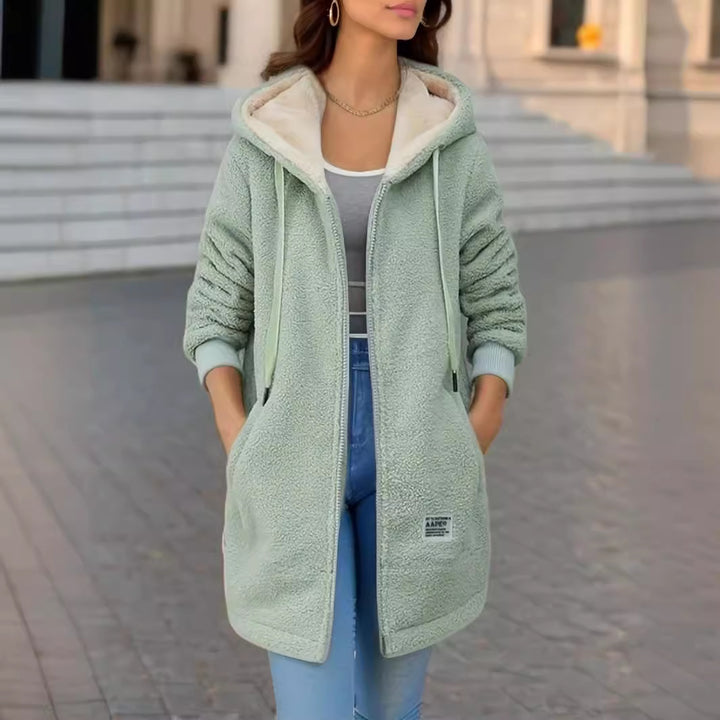 Damen Kapuzen-Sherpa-Jacke mit gestickten Details Drune