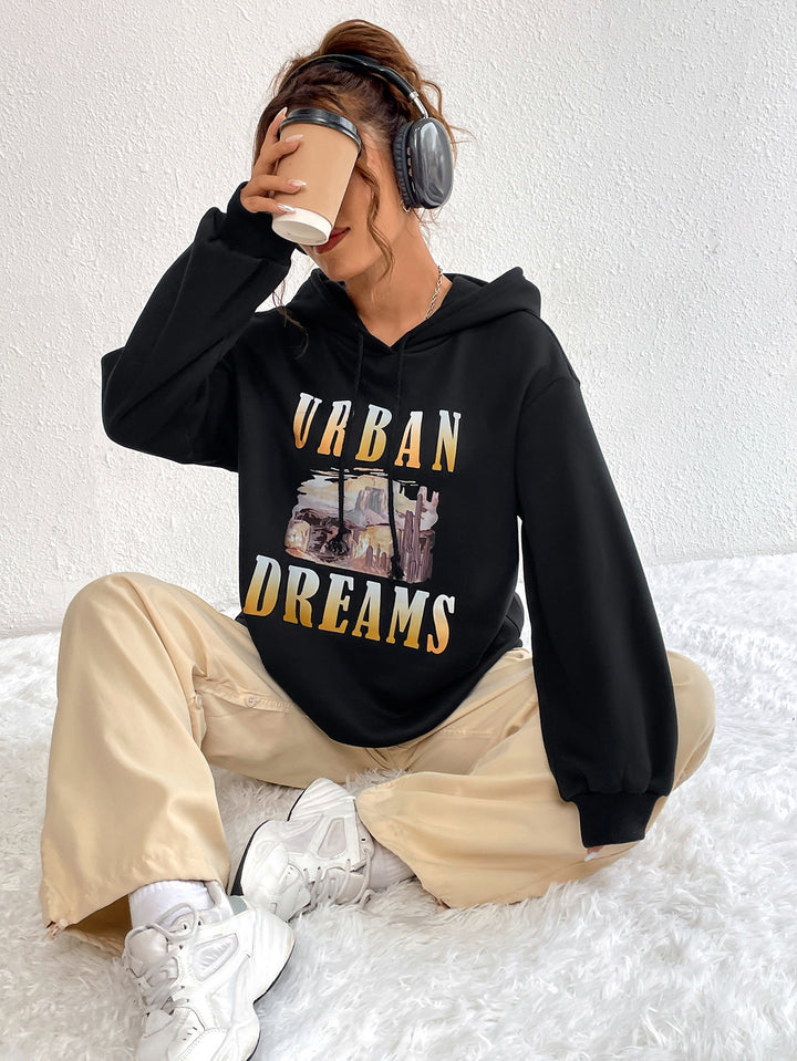 Damen Oversized Hoodie mit urbanem Print und Kapuze Drune