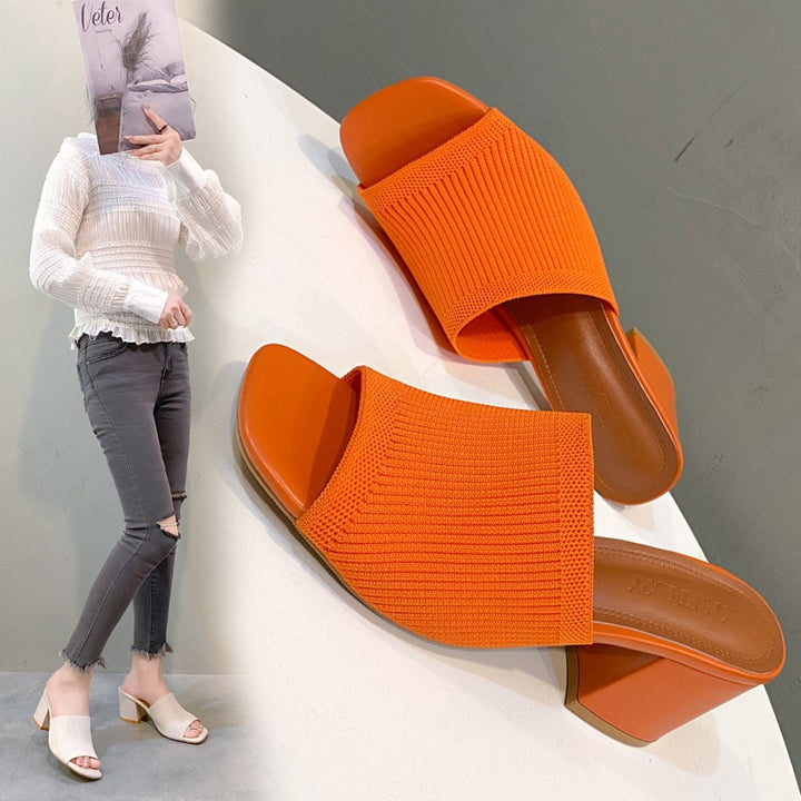 Damen Mules mit strukturiertem Obermaterial und stabilem Blockabsatz Drune
