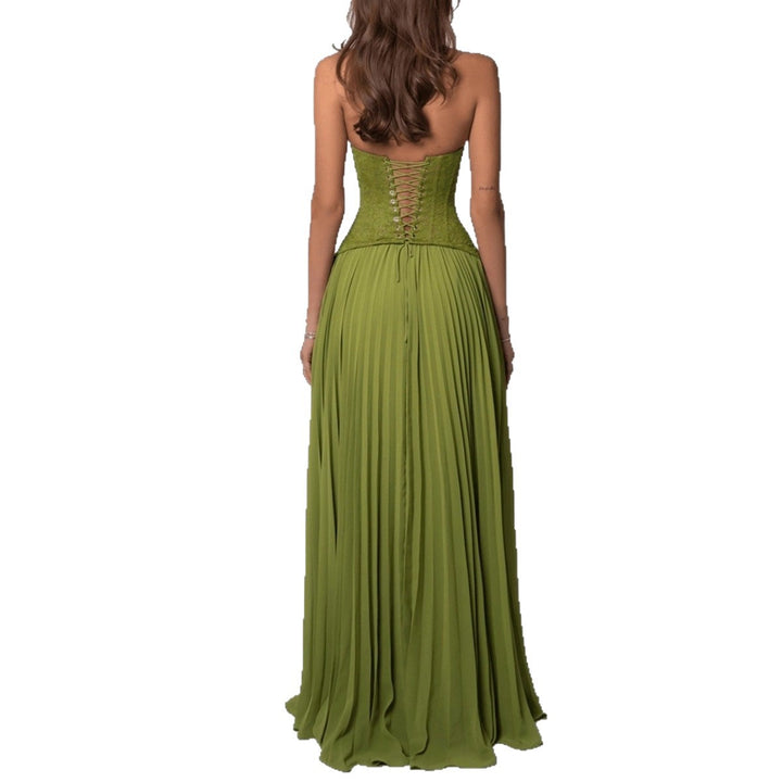 Damen nan Neckholder-Korsettkleid mit Spitzen-Corsage und fließendem Plisseerock Drune