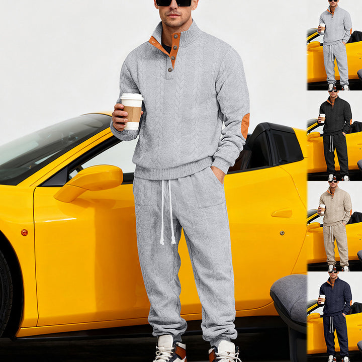 Herren nan Strickkombination aus Pullover und Jogginghose mit Zopfmuster und Ellenbogenbesatz Drune