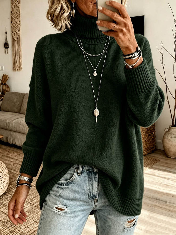 Damen Oversize Rollkragenpullover aus Feinstrick mit gerippten Bündchen und überschnittener Schulter Drune