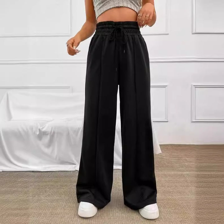 Damen nan weite High-Waist Palazzo-Jogginghose mit Kordelzug und Bügelfalte Drune