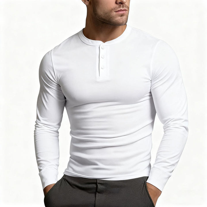 Herren Langarm-Henley-Shirt mit klassischem Knopfdetail und körpernaher Passform Drune