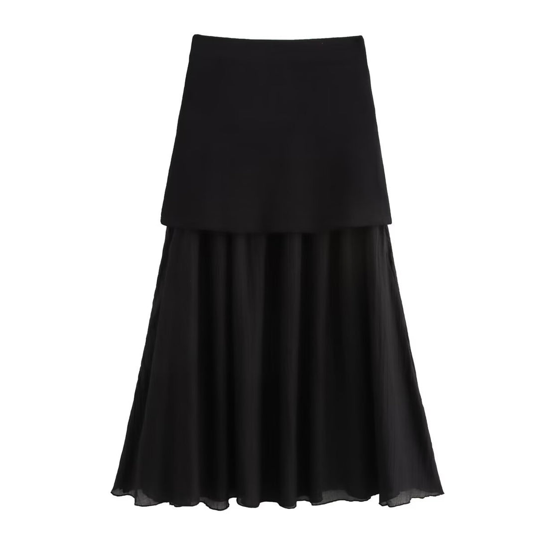 Damen Zweilagiger Chiffon-Maxirock mit glattem Hüftbesatz und A‑Linien‑Fall Drune