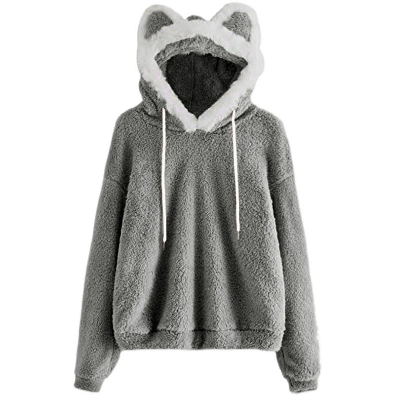 Damen Kuscheliger Hoodie mit Katzengesicht Drune