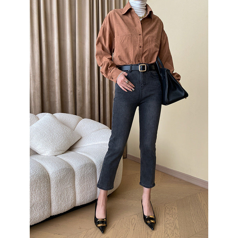 Damen lässige Hemdbluse mit oversized Schnitt und praktischen Taschen Drune