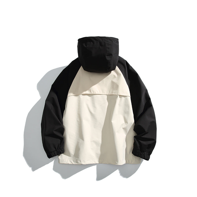 Unisex Leichte zweifarbige Wind‑ und Regenjacke mit Kapuze, wasserabweisender Shell und verstellbarem Saum Drune