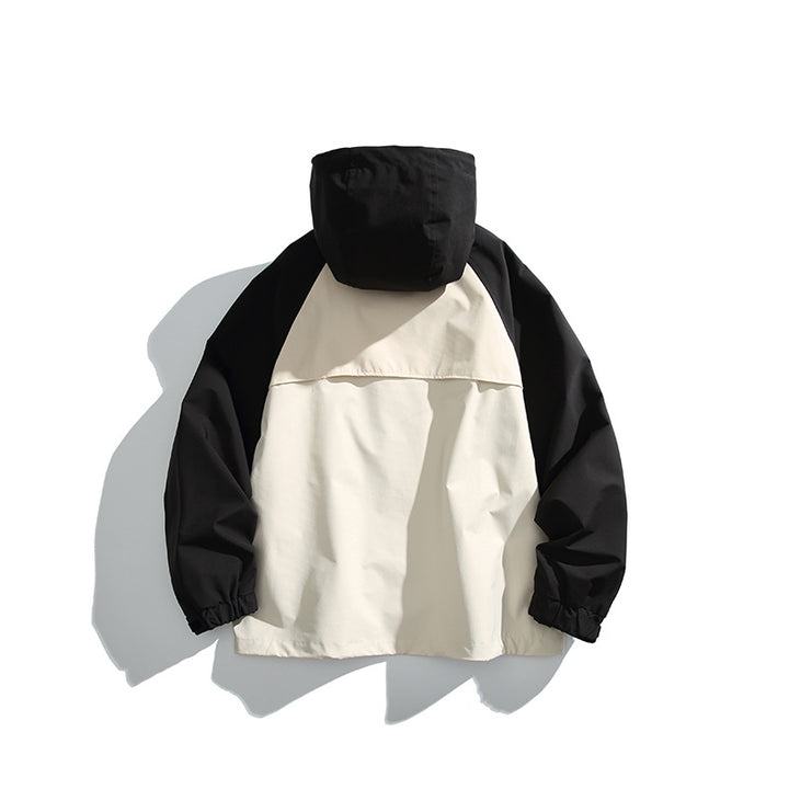 Unisex Leichte zweifarbige Wind‑ und Regenjacke mit Kapuze, wasserabweisender Shell und verstellbarem Saum Drune