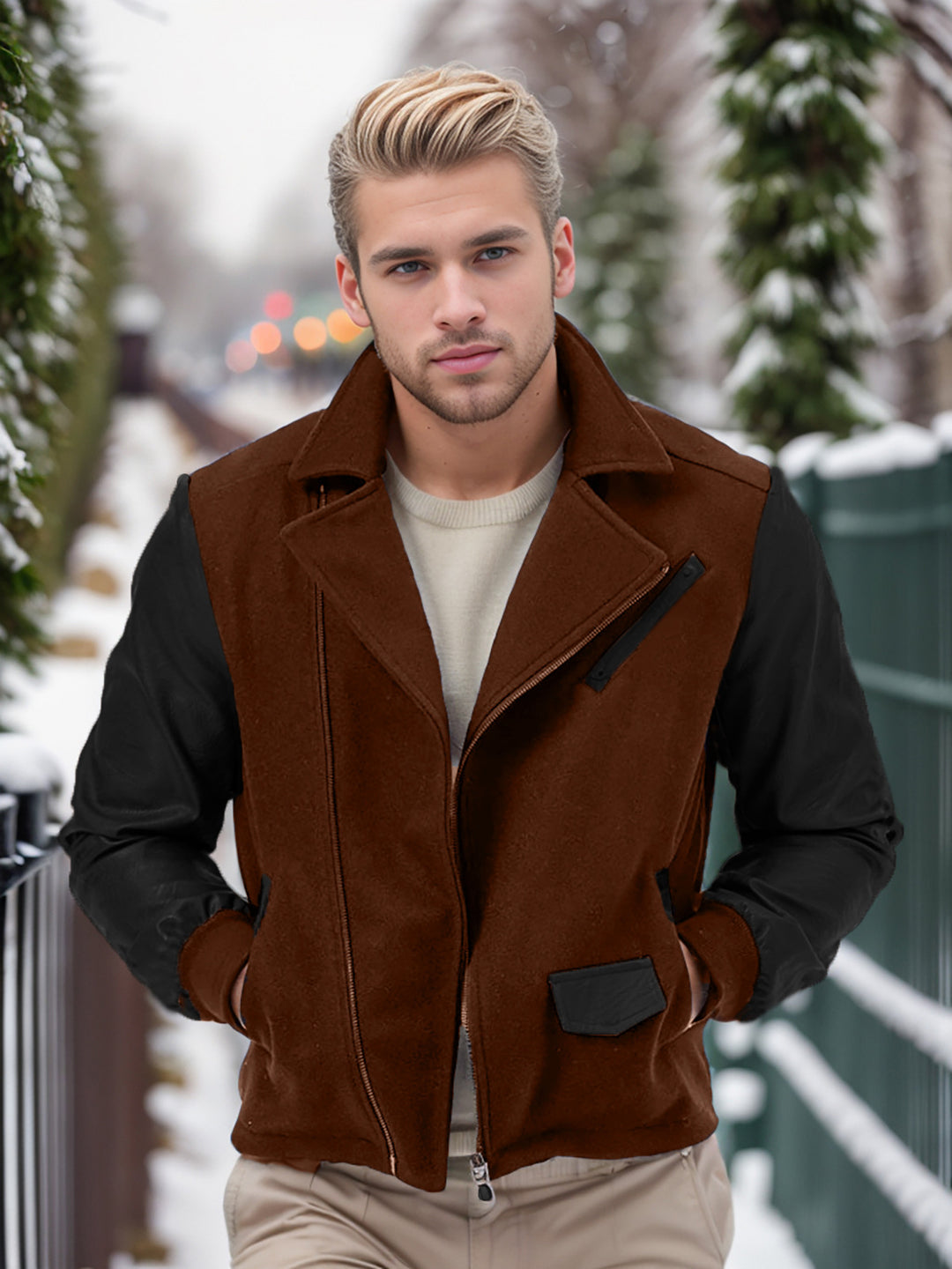 Herren modische Fleece-Kombijacke mit Lederakzenten Drune