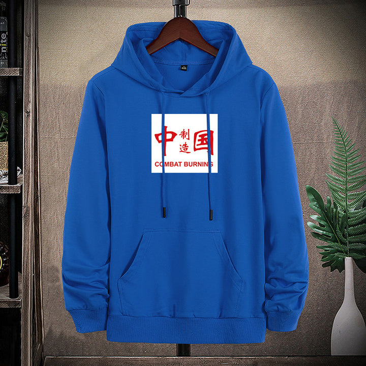 Herren lässiges Kapuzen‑Sweatshirt mit Kängurutasche und Statement‑Print Drune