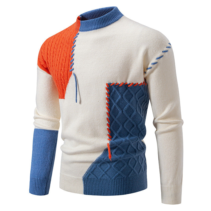 Herren modischer Strickpullover mit kreativen Zopf- und Farbblockdesign Drune