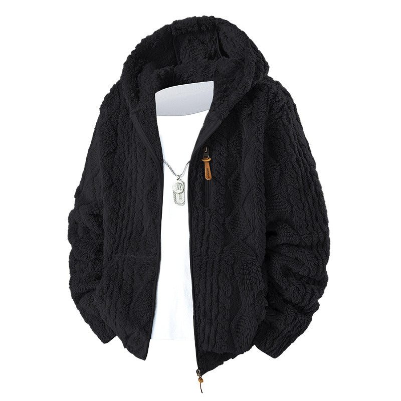 Herren Kuschelige Teddy-Fleece Kapuzenjacke mit durchgehendem Reißverschluss und Brusttasche Drune