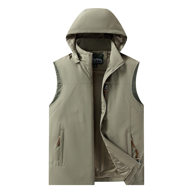 Herren Leichte outdoor‑Weste mit Kapuze, atmungsaktivem Meshfutter und wasserabweisender Shell Drune