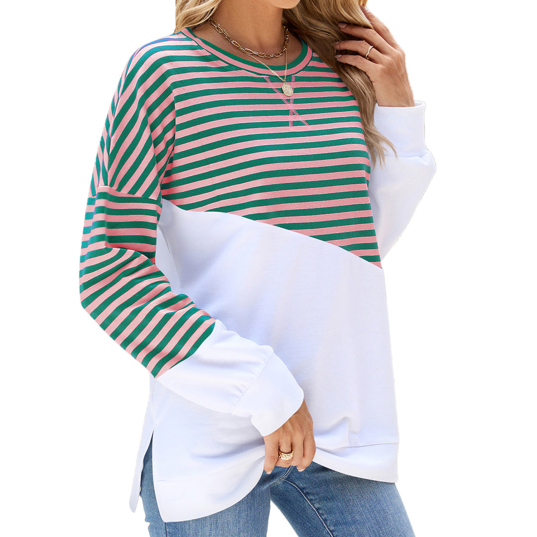 Damen lässiges Sweatshirt mit gestreiftem Design und abgesetztem Saum Drune