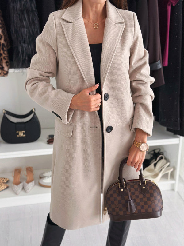 Damen Eleganter Wollmantel mit klassischem Revers und praktischen Taschen Drune