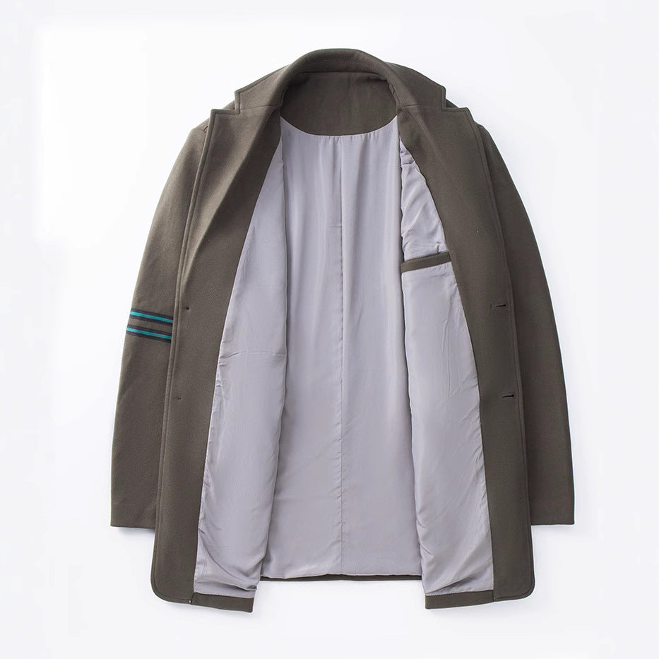 Herren Kurzer Wollmix-Mantel im Blazer-Stil mit Ärmelstreifen und minimaler Logostickerei Drune