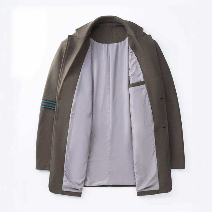 Herren Kurzer Wollmix-Mantel im Blazer-Stil mit Ärmelstreifen und minimaler Logostickerei Drune