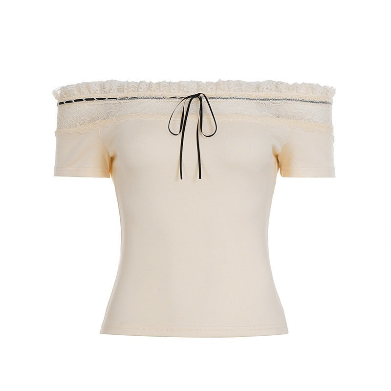 Damen Off-Shoulder Oberteil mit Spitzenverzierungen und taillierter Passform Drune