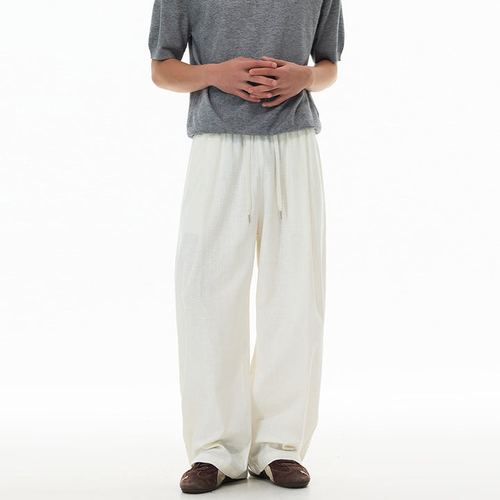 Herren Weite Leinen-Baumwoll-Hose mit Kordelzug und Taschen Drune