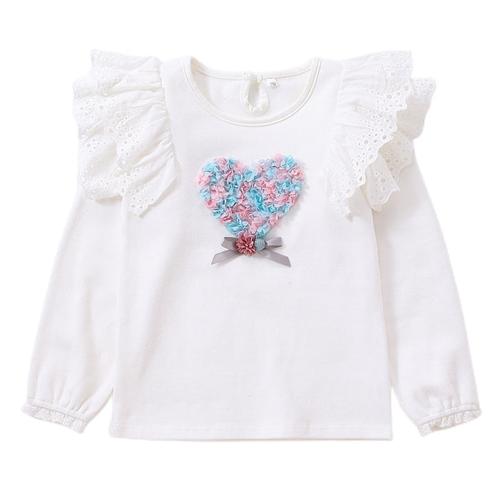 Mädchen Rundhals Sweatshirt mit Rüschendetails und Herzapplikation Drune