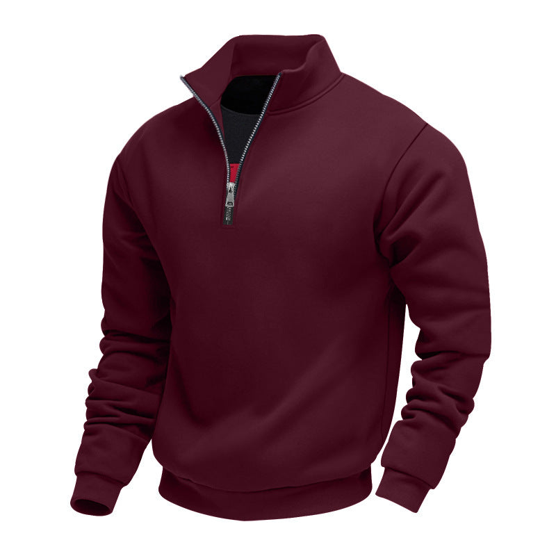 Herren nan klassischer Halbzip-Pullover mit Stehkragen, innen angerautem Fleece und elastischen Rippbündchen Drune