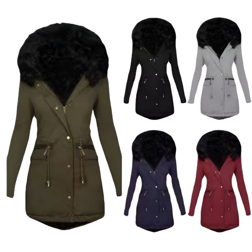 Damen Slim-Fit Thermo-Parka mit voluminöser Kunstfellkapuze und Tunnelzug Drune