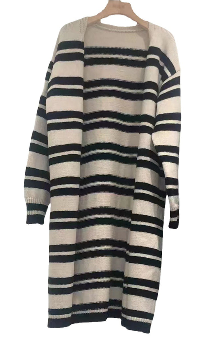 Damen lässiger Strickcardigan mit modernem Streifenmuster und offenem Schnitt Drune