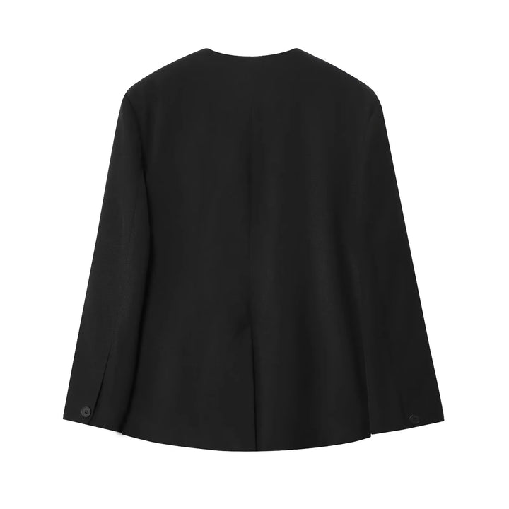 Damen nan taillierter Blazer mit V-Ausschnitt, Pattentaschen und Satinbindegürtel Drune