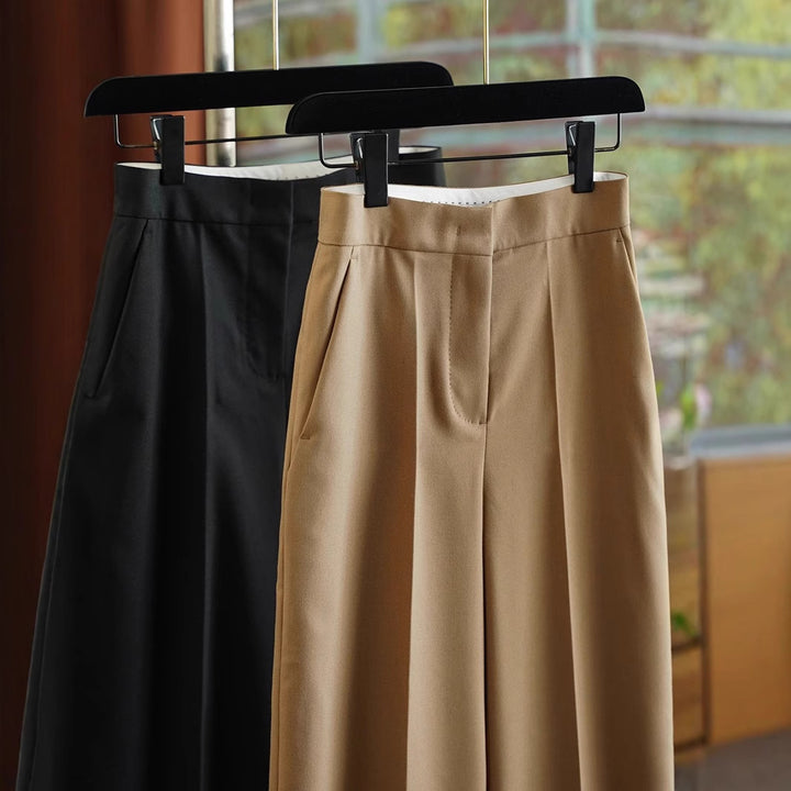 Damen Hochtaillierte weite Stoffhose mit Bügelfalte und Eingrifftaschen Drune