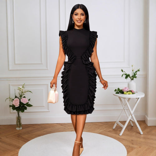 Damen Designer Kleid mit Rüschendetails Drune