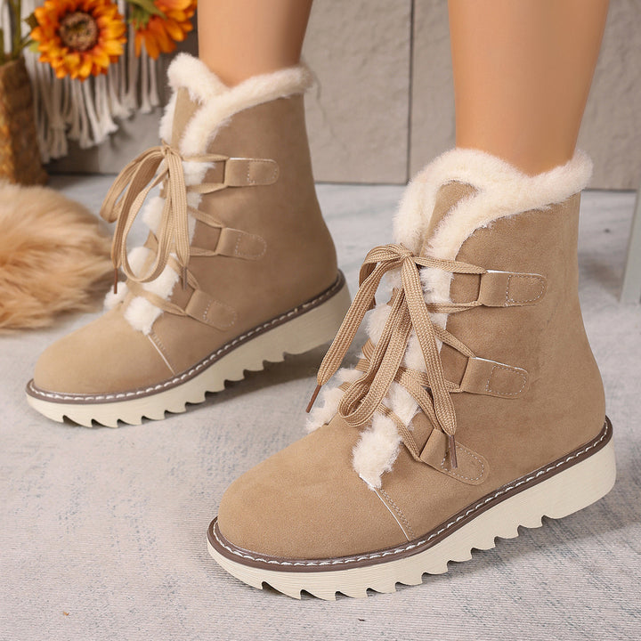 Damen  kurze gefütterte Schnürboots mit Teddyfutter, gesteppter Laufsohle und ergonomischem Komfortfußbett Drune