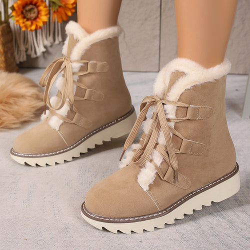 Damen  kurze gefütterte Schnürboots mit Teddyfutter, gesteppter Laufsohle und ergonomischem Komfortfußbett Drune