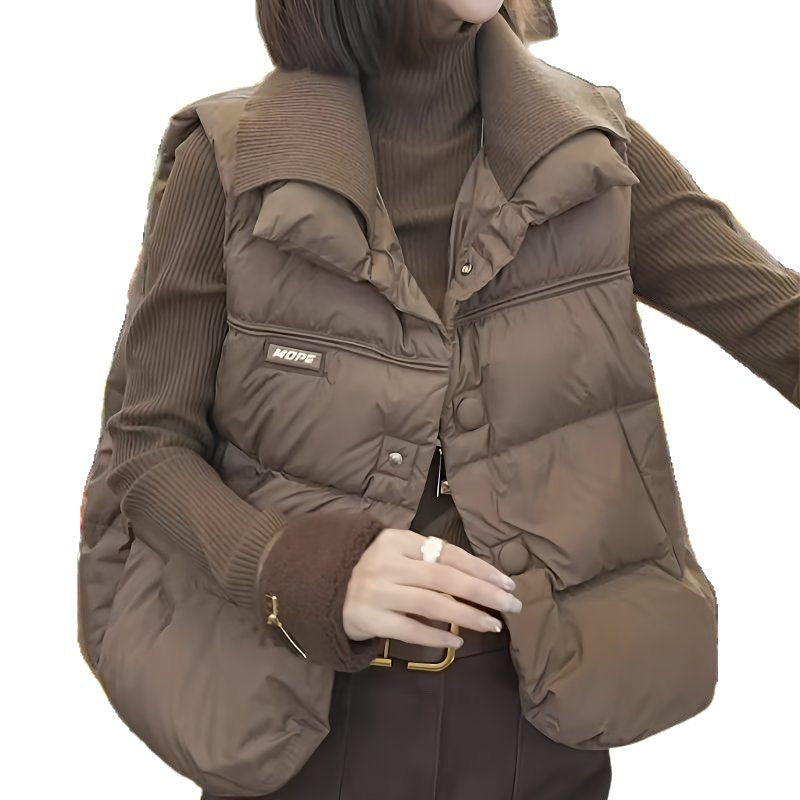 Damen modische Weste mit Kapuze und Knopfdetails Drune